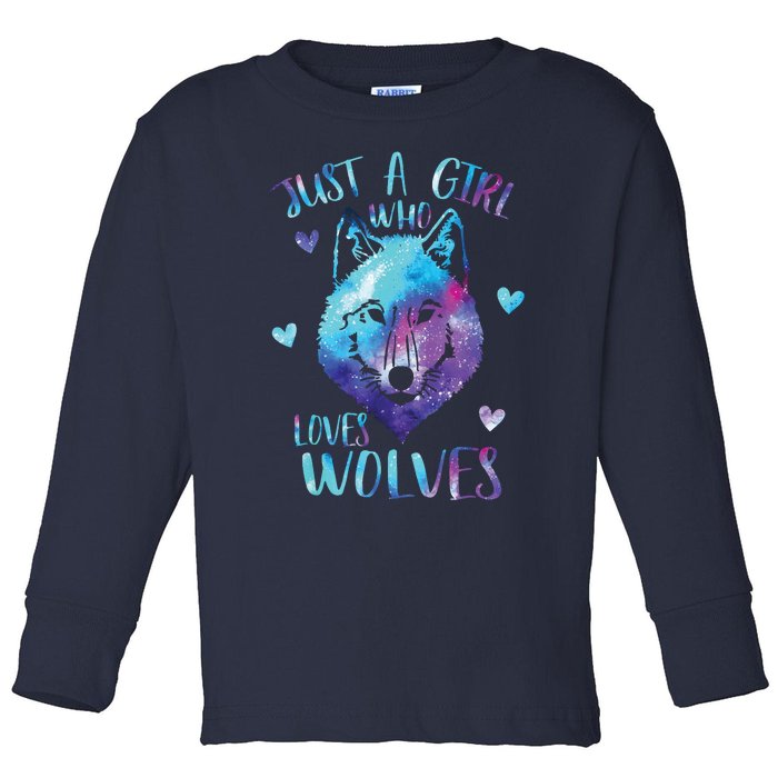 Just A Girl Who Loves Wolves Watercolor Cute Wolf Lover Toddler Long Sleeve Shirt