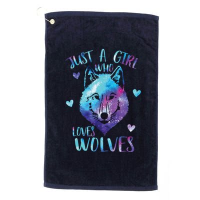 Just A Girl Who Loves Wolves Watercolor Cute Wolf Lover Platinum Collection Golf Towel