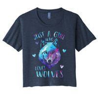 Just A Girl Who Loves Wolves Watercolor Cute Wolf Lover Women's Crop Top Tee