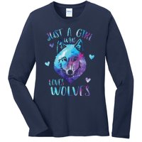 Just A Girl Who Loves Wolves Watercolor Cute Wolf Lover Ladies Long Sleeve Shirt