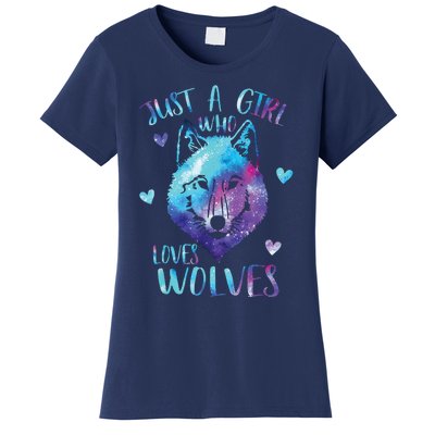 Just A Girl Who Loves Wolves Watercolor Cute Wolf Lover Women's T-Shirt