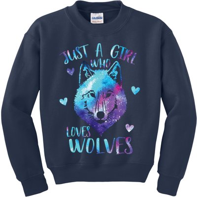Just A Girl Who Loves Wolves Watercolor Cute Wolf Lover Kids Sweatshirt