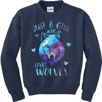 Just A Girl Who Loves Wolves Watercolor Cute Wolf Lover Kids Sweatshirt