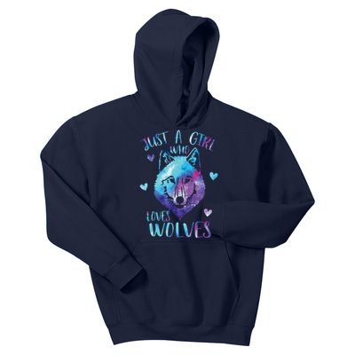 Just A Girl Who Loves Wolves Watercolor Cute Wolf Lover Kids Hoodie