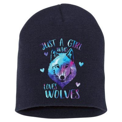 Just A Girl Who Loves Wolves Watercolor Cute Wolf Lover Short Acrylic Beanie