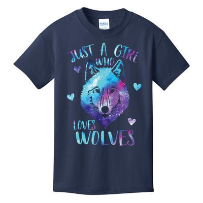 Just A Girl Who Loves Wolves Watercolor Cute Wolf Lover Kids T-Shirt