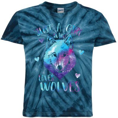 Just A Girl Who Loves Wolves Watercolor Cute Wolf Lover Kids Tie-Dye T-Shirt