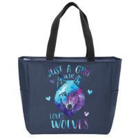 Just A Girl Who Loves Wolves Watercolor Cute Wolf Lover Zip Tote Bag