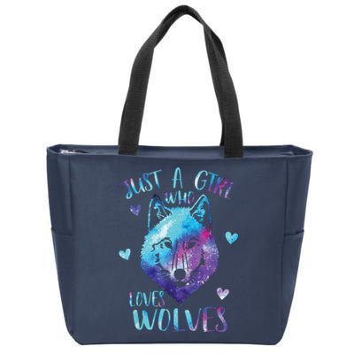 Just A Girl Who Loves Wolves Watercolor Cute Wolf Lover Zip Tote Bag