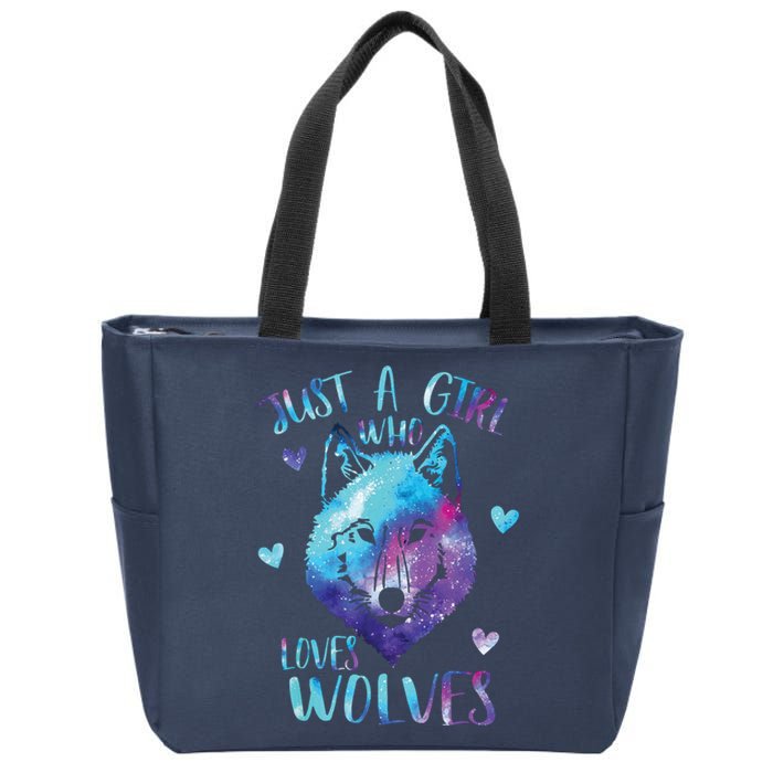 Just A Girl Who Loves Wolves Watercolor Cute Wolf Lover Zip Tote Bag