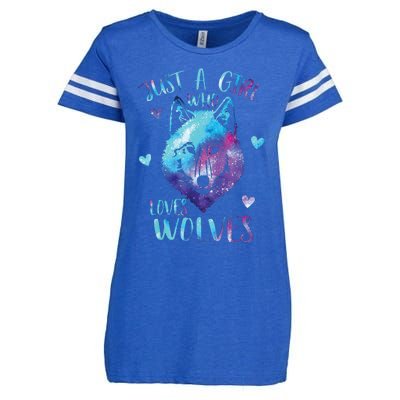 Just A Girl Who Loves Wolves Watercolor Cute Wolf Lover Enza Ladies Jersey Football T-Shirt