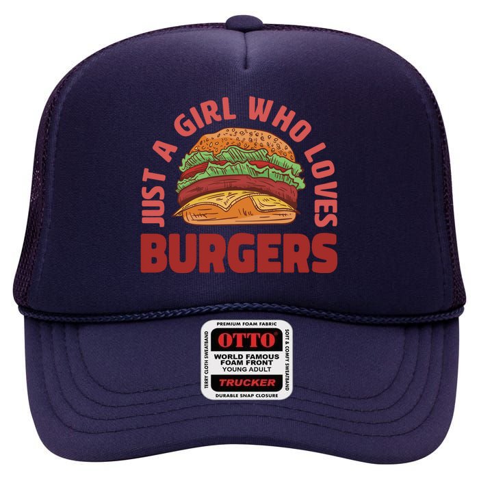 Just A Girl Who Loves Burgers High Crown Mesh Back Trucker Hat