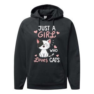 Just A Girl Who Loves Cats Cute Cat Lover Gifts Performance Fleece Hoodie