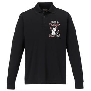 Just A Girl Who Loves Cats Cute Cat Lover Gifts Performance Long Sleeve Polo