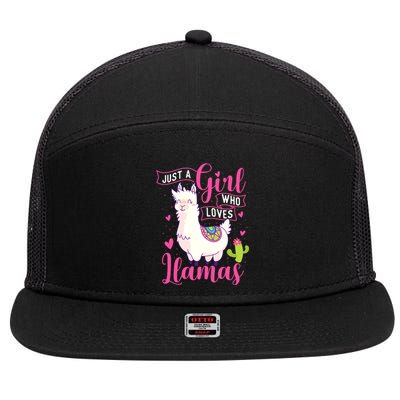 Just A Girl Who Loves Llamas Zookeeper Nature Animal Lover 7 Panel Mesh Trucker Snapback Hat