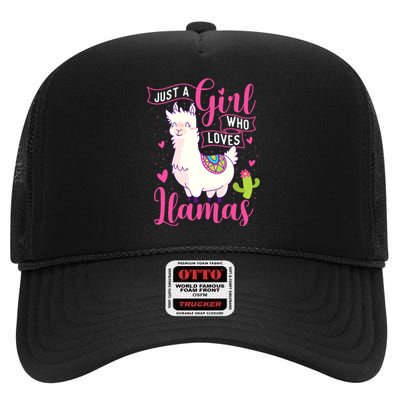 Just A Girl Who Loves Llamas Zookeeper Nature Animal Lover High Crown Mesh Back Trucker Hat