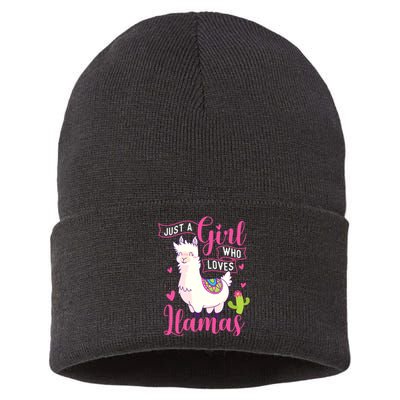 Just A Girl Who Loves Llamas Zookeeper Nature Animal Lover Sustainable Knit Beanie