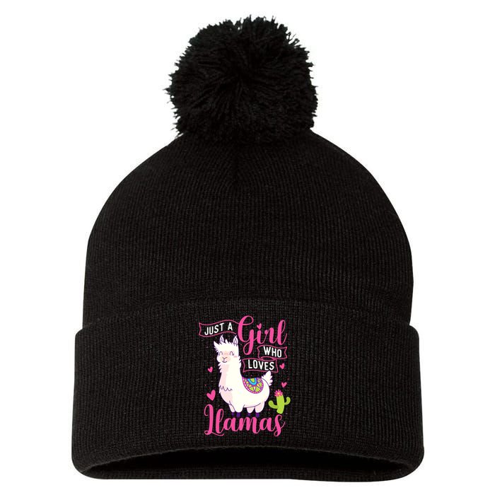 Just A Girl Who Loves Llamas Zookeeper Nature Animal Lover Pom Pom 12in Knit Beanie