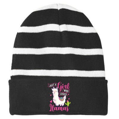 Just A Girl Who Loves Llamas Zookeeper Nature Animal Lover Striped Beanie with Solid Band