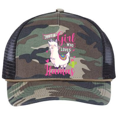 Just A Girl Who Loves Llamas Zookeeper Nature Animal Lover Retro Rope Trucker Hat Cap