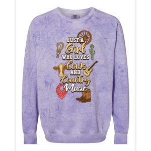 Just A Girl Who Loves Cows And Country Music Gift Colorblast Crewneck Sweatshirt