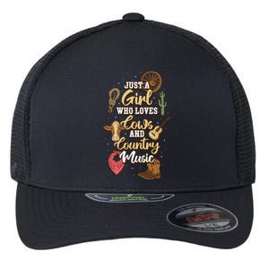 Just A Girl Who Loves Cows And Country Music Gift Flexfit Unipanel Trucker Cap