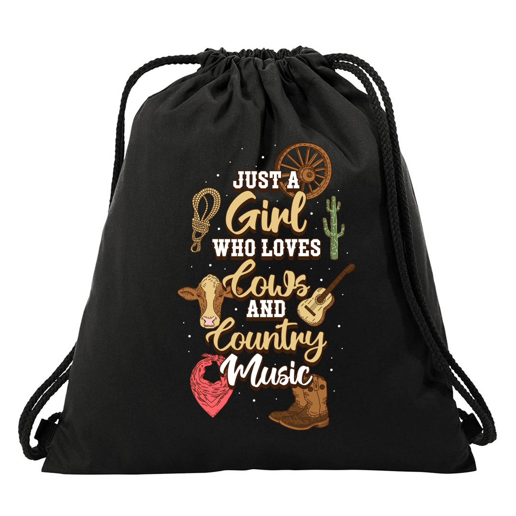 Just A Girl Who Loves Cows And Country Music Gift Drawstring Bag