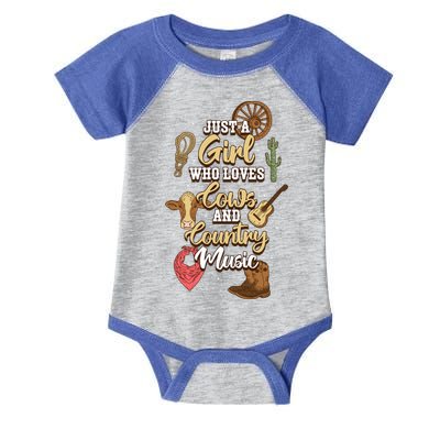 Just A Girl Who Loves Cows And Country Music Gift Infant Baby Jersey Bodysuit