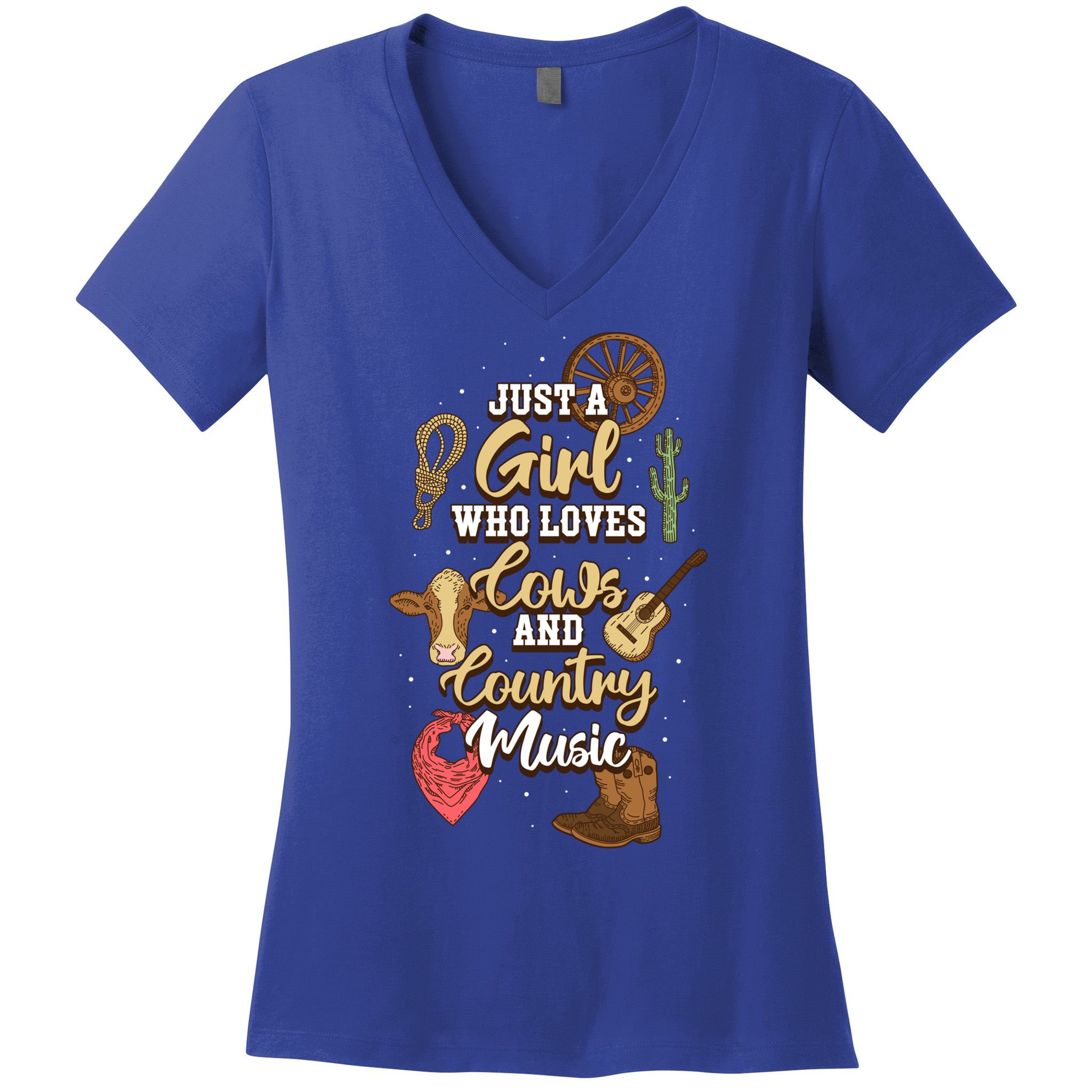 Just A Girl Who Loves Cows And Country Music Gift Women's V-Neck T-Shirt