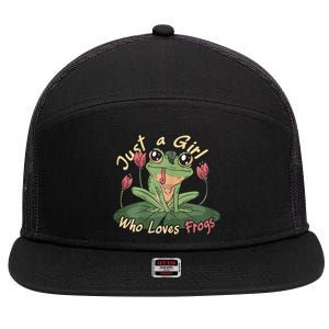 Just A Girl Who Loves FrogS Girl Frog 7 Panel Mesh Trucker Snapback Hat