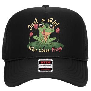 Just A Girl Who Loves FrogS Girl Frog High Crown Mesh Back Trucker Hat