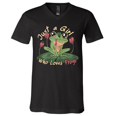 Just A Girl Who Loves FrogS Girl Frog V-Neck T-Shirt