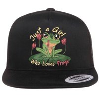 Just A Girl Who Loves FrogS Girl Frog Flat Bill Trucker Hat