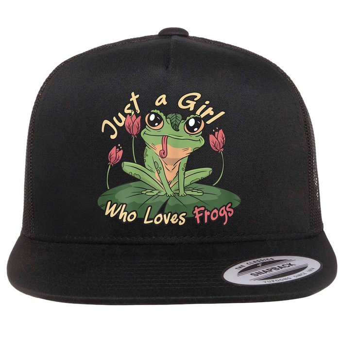 Just A Girl Who Loves FrogS Girl Frog Flat Bill Trucker Hat