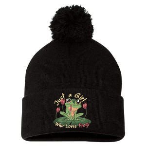 Just A Girl Who Loves FrogS Girl Frog Pom Pom 12in Knit Beanie