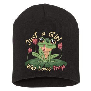 Just A Girl Who Loves FrogS Girl Frog Short Acrylic Beanie