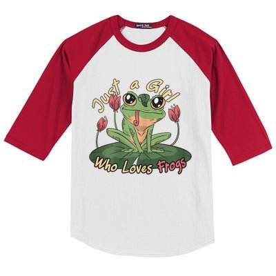 Just A Girl Who Loves FrogS Girl Frog Kids Colorblock Raglan Jersey