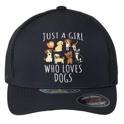 Just A Girl Who Loves Dogs Funny Puppy Flexfit Unipanel Trucker Cap