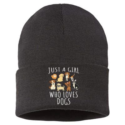 Just A Girl Who Loves Dogs Funny Puppy Sustainable Knit Beanie