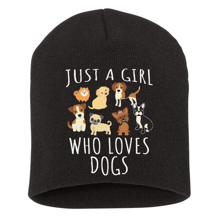 Just A Girl Who Loves Dogs Funny Puppy Short Acrylic Beanie