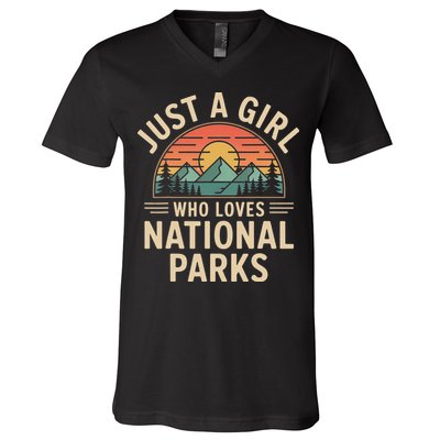 Just A Girl Who Loves National Parks Retro Nature Vintage V-Neck T-Shirt