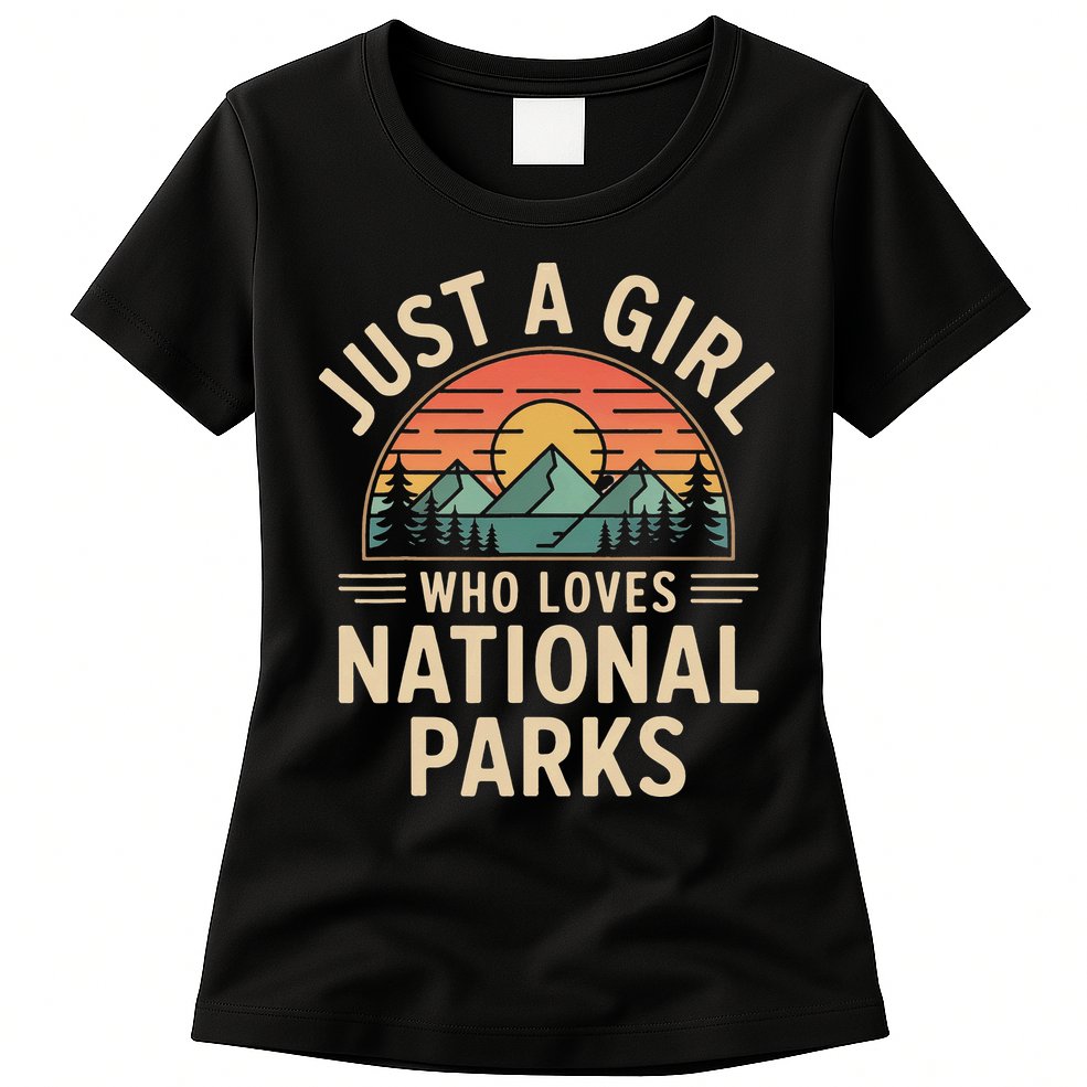 Just A Girl Who Loves National Parks Retro Nature Vintage Womens T-Shirt