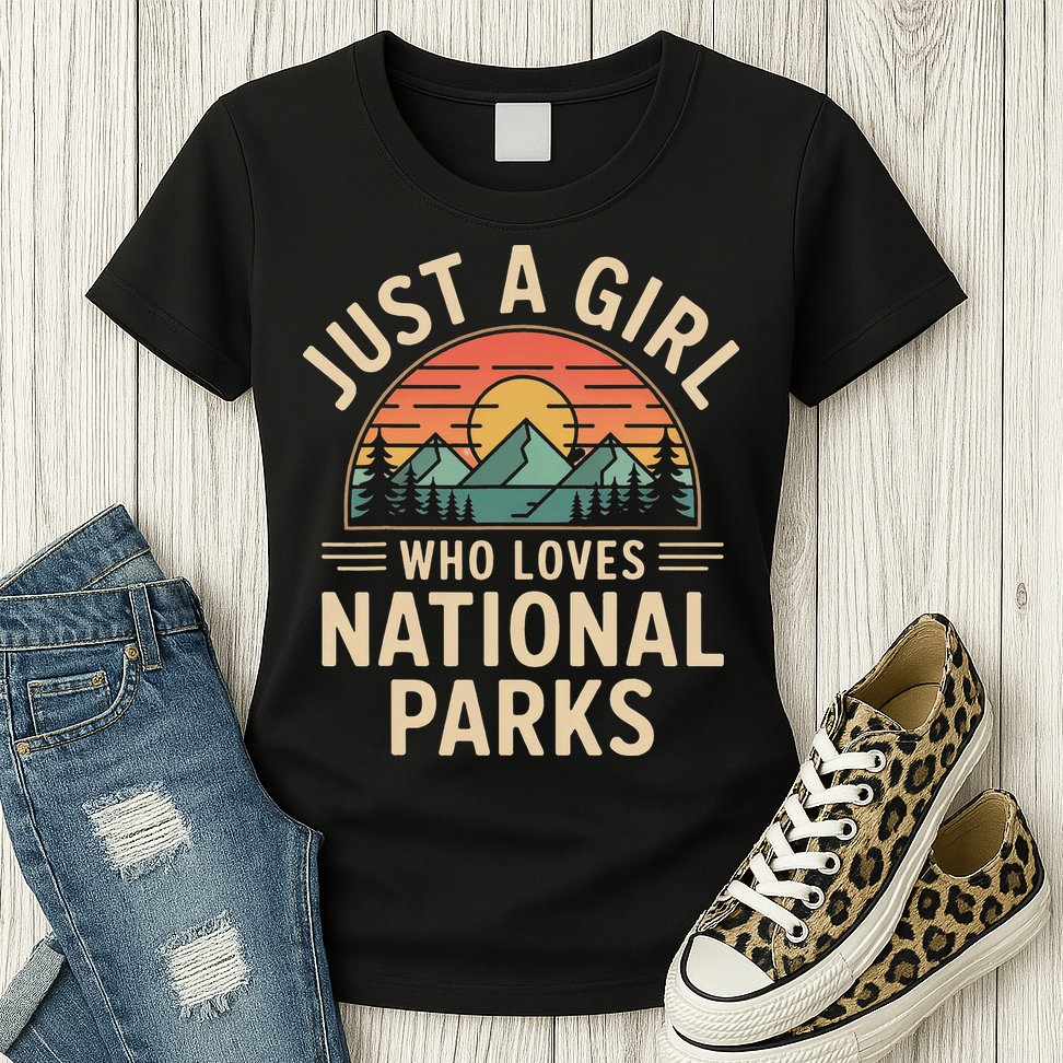 Just A Girl Who Loves National Parks Retro Nature Vintage Womens T-Shirt