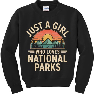Just A Girl Who Loves National Parks Retro Nature Vintage Kids Sweatshirt