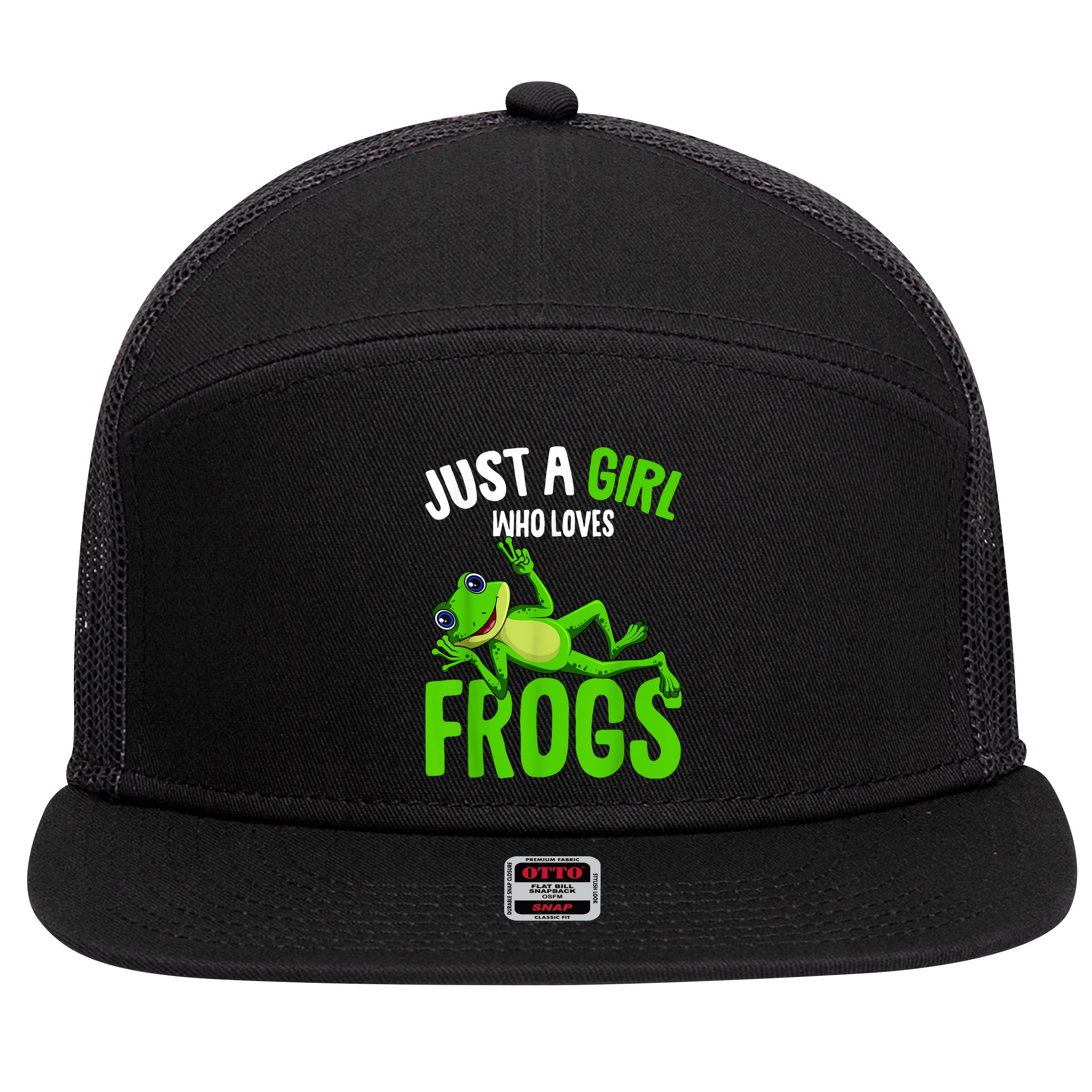 Just A Girl Who Loves Frogs 7 Panel Mesh Trucker Snapback Hat