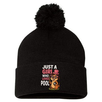 Just A Girl Who Loves Pool Billiard Pool Player Girl Funny Pom Pom 12in Knit Beanie
