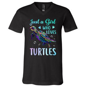 Just A Girl Who Loves Turtles Pastel Watercolor Turtle Gift V-Neck T-Shirt