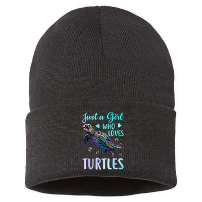 Just A Girl Who Loves Turtles Pastel Watercolor Turtle Gift Sustainable Knit Beanie