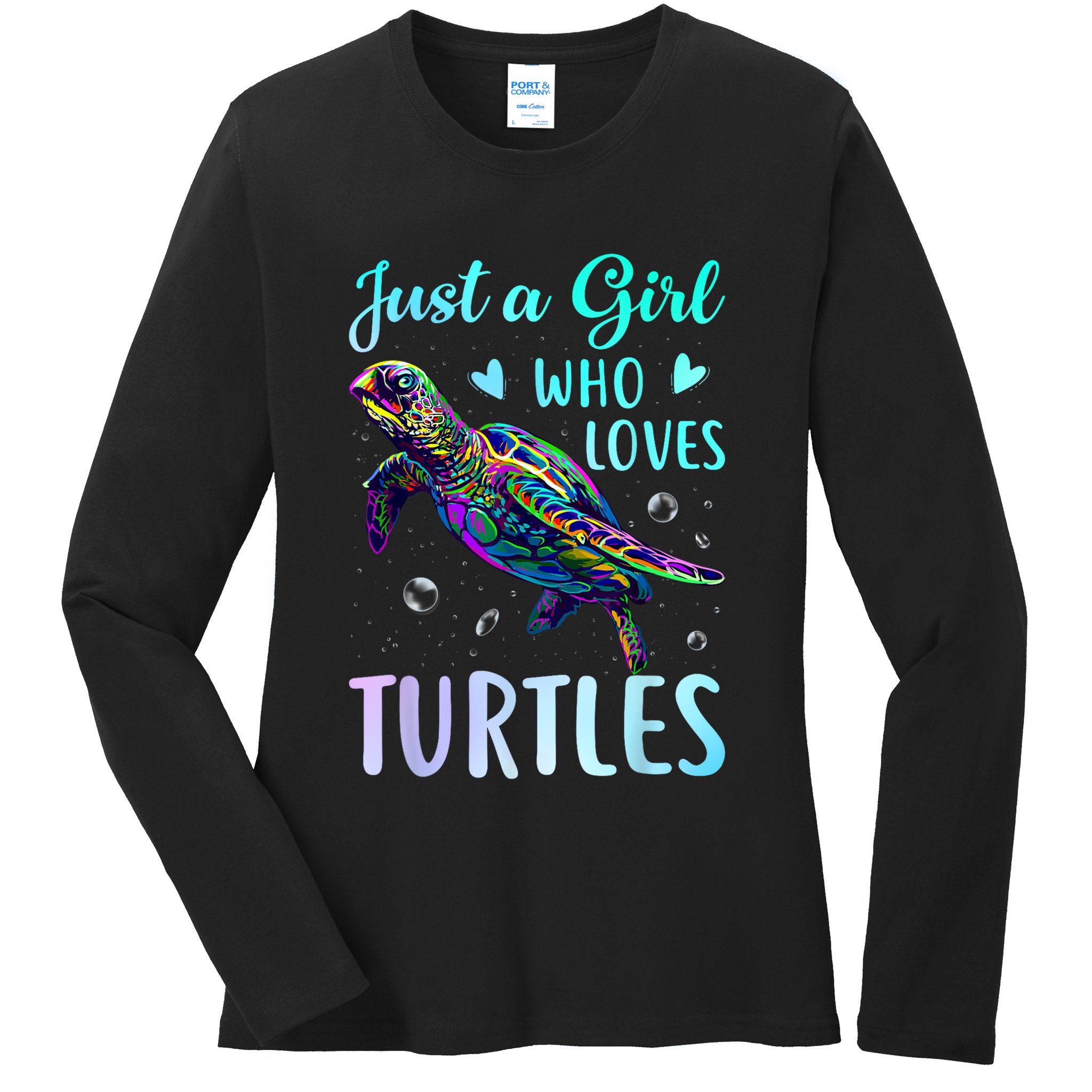 Just A Girl Who Loves Turtles Pastel Watercolor Turtle Gift Ladies Long Sleeve Shirt