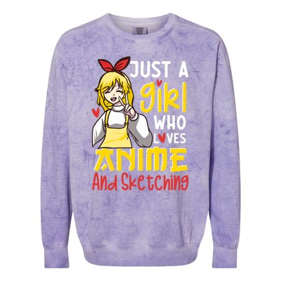 Just A Girl Who Loves Anime And Sketching Otaku Anime Merch Colorblast Crewneck Sweatshirt